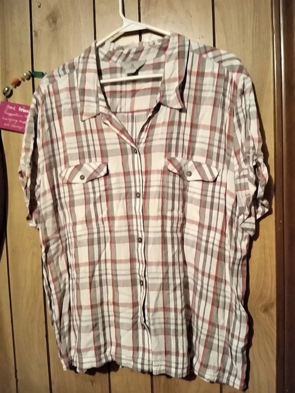 Ascend Plaid Button Down Shirt in White & Red Size XXL